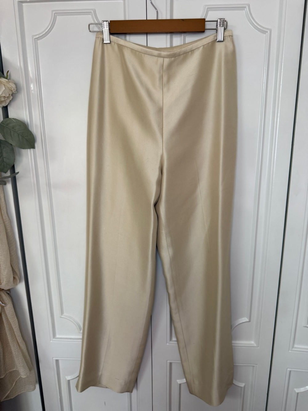 Ann Taylor Satin/Silk Wide-Leg Pants in Cream